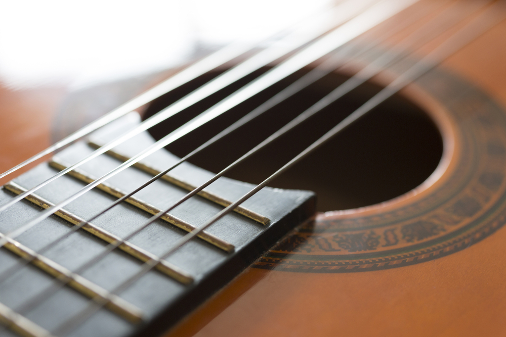 Detailed view of a classic guitar strings